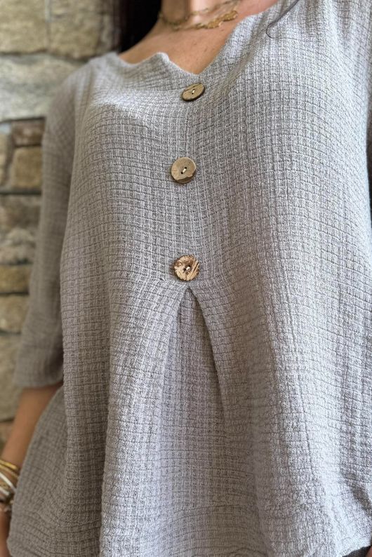 Andi Basket Linen Blend Top Earth